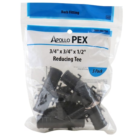 Apollo 3/4 in. x 3/4 in. x 1/2 in. Plastic PEX Barb Reducing Tee (5-Pack), 5PK PXPAT3434125PK
